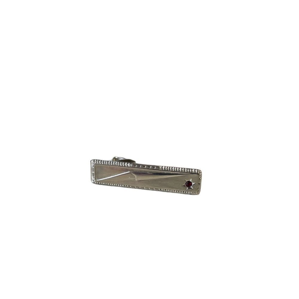 Vintage Silver Tone‎ Ruby Red Stone Tie Clip